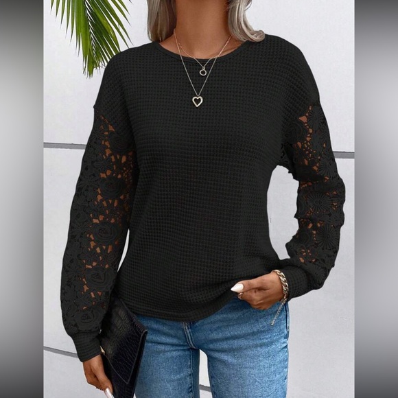 Boho floral embroidered lace sleeve twisted open tie back top - Picture 11 of 16